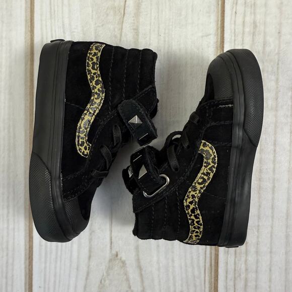 Vans Sk8 Hi Toddler Black Suede Leopard Studded High Top Sneakers Size 5.5C - Picture 3 of 6